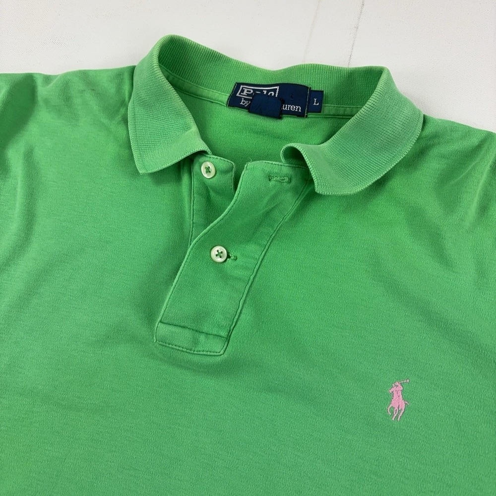 Polo By Ralph Lauren Polo Shirt Mens L Green Cotton Knit Short Sleeve Pink Pony
